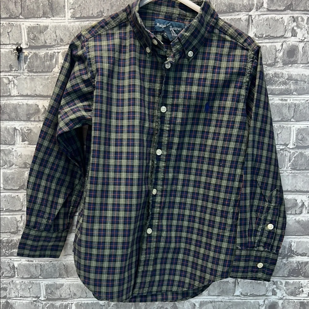 Boy's Polo Ralph Lauren Green and navy Casual‎ Button Down Shirt